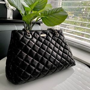 Kate Spade Tote Black Soft Leather Light Gold Hardware Designer